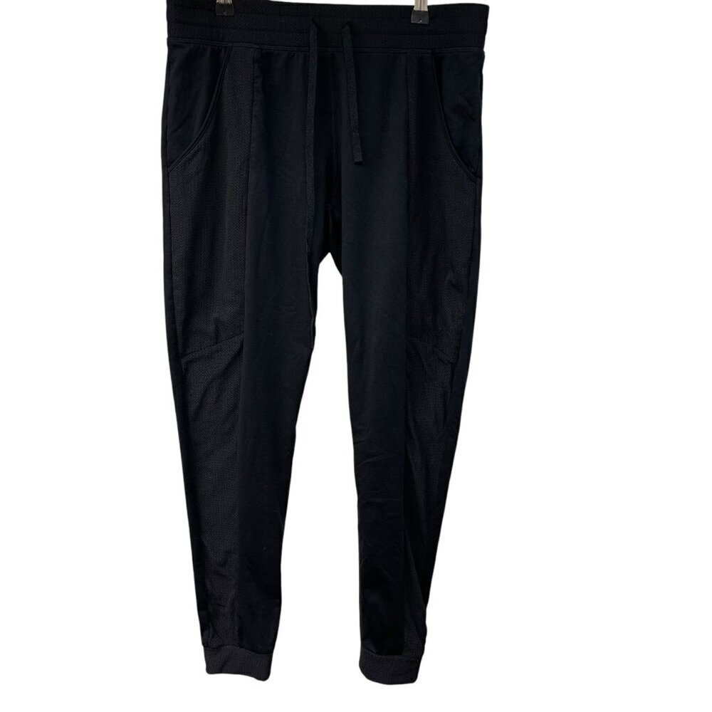 Fabletics Jogger Pants Womens Black Mesh Lined Drawstring Elastic Waist Sheer M